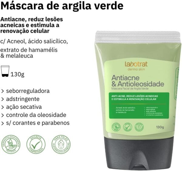Labotrat Máscara Facial Argila Verde Antiacne - 130G - Imagem 2