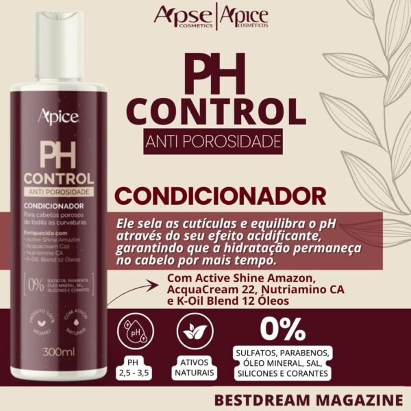 Kit Shampoo E Condicionador Ph Control Apice Anti Porosidade Capilar Tratamento Vegano 300ml - Imagem 3