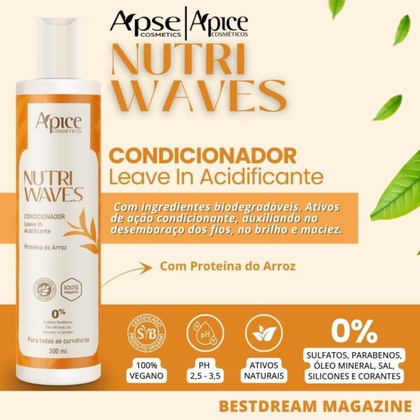 Kit Apse Apice Nutri Waves Shampoo E Condicionador Acidificante Capilar Curvaturas Vegano 300ml - Imagem 3