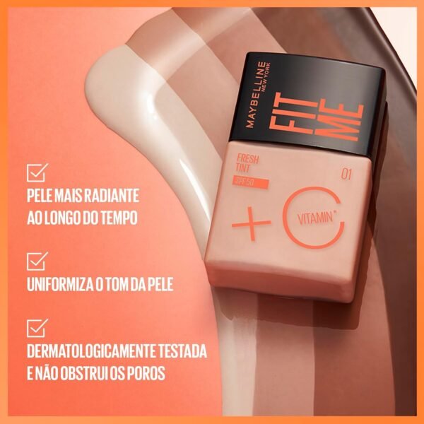 Base Líquida Maybelline NY Fit Me Fresh Tint com Vitamina C e FPS50 - COR 01-30ml - Imagem 3