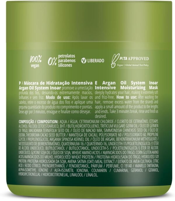 Inoar, Argan Oil Máscara Capilar – Hidratação Profunda, Brilho e Maciez com Óleo de Argan para Cabelos Secos ou Fragilizados - 500g - Imagem 3