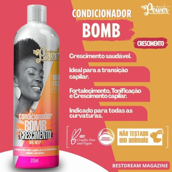 Kit Shampoo + Condicionador + Mascara Bomb Soul Power Tratamento Crescimento Capilar Vegano - Imagem 3