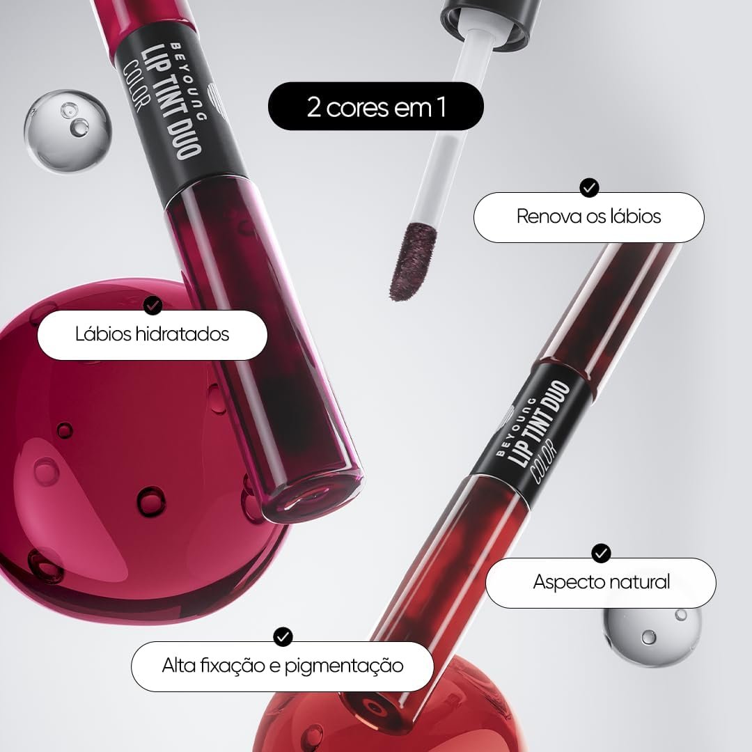 Beyoung Color Lip Tint Duo Light Pink – Rosa Intenso, Hidratação com Ácido Hialurônico e Longa Duração 3 Beyoung Color Lip Tint Duo Light Pink – Rosa Intenso, Hidratação com Ácido Hialurônico e Longa Duração - Imagem 3
