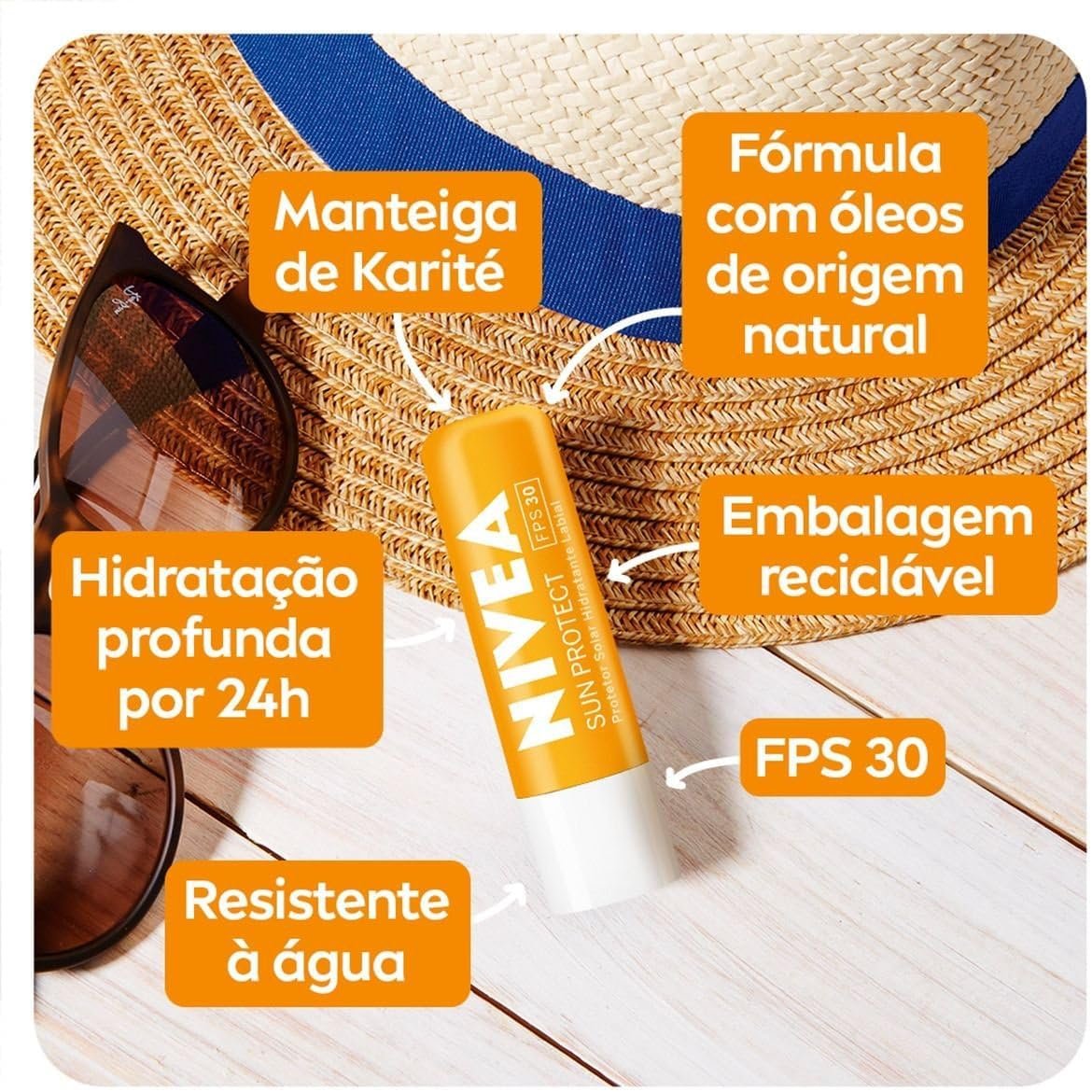 NIVEA Protetor Solar Hidratante Labial Sun Protect FPS 30 4,8 g - Lábios protegidos do sol e do ressecamento, alta proteção contra os raios UVA/UVB, com extrato de girassol e Vitamina E 3 NIVEA Protetor Solar Hidratante Labial Sun Protect FPS 30 4,8 g - Lábios protegidos do sol e do ressecamento, alta proteção contra os raios UVA/UVB, com extrato de girassol e Vitamina E - Imagem 3