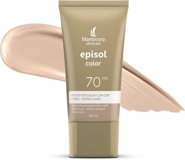MANTECORP - Protetor Solar Facial Episol Color FPS 70 - Efeito Base, Alta Proteção UVA e UVB, Toque Seco, Rápida Absorção - Tom 1 Extra Claro - 40ml