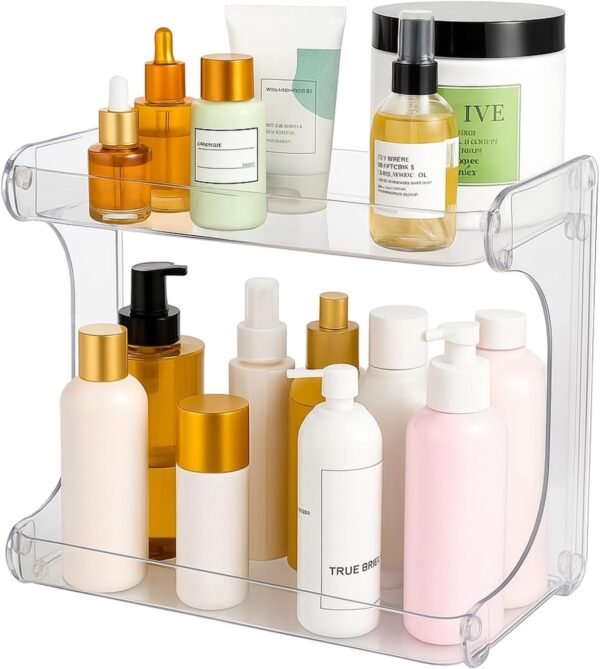 Organizador Acrílico para Make e Cosméticos – 2 Andares p/Maquiagem, Bancada de Banheiro ou Penteadeira, Suporte Transparente Resistente - Imagem 4