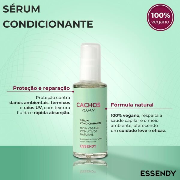 Sérum Condicionante Cachos Vegan Essendy 60ml - Nutre e Hidrata com 7 Óleos Naturais, Controle de Frizz, 100% Vegano - Imagem 6