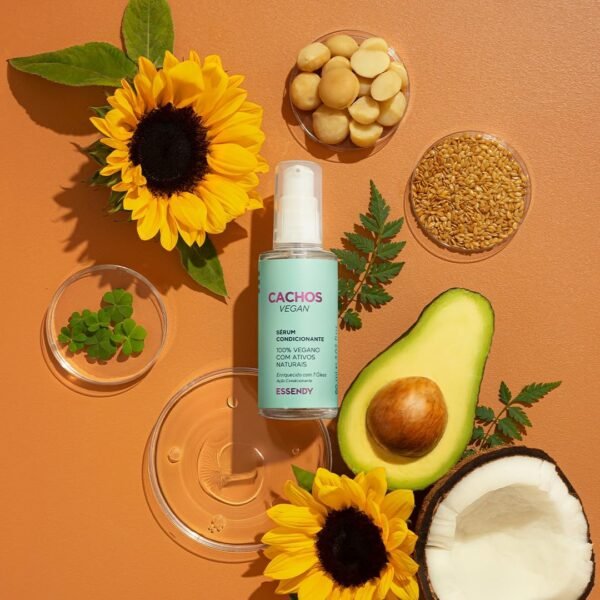 Sérum Condicionante Cachos Vegan Essendy 60ml - Nutre e Hidrata com 7 Óleos Naturais, Controle de Frizz, 100% Vegano - Imagem 7