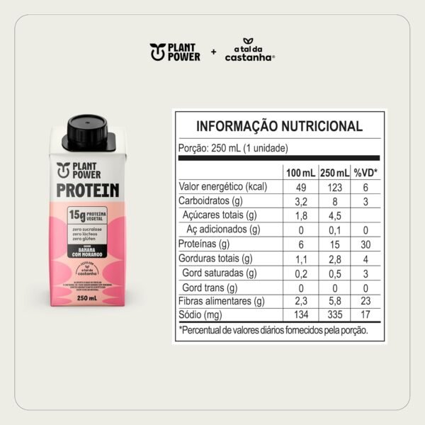 Plant Power Bebida Vegetal sabor Banana com Morango 15g de proteína - 250ml - Imagem 3