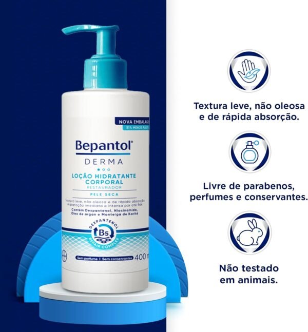Bepantol Derma Hidratante Corporal, Restaurador para Pele Seca, 400ml - Imagem 3