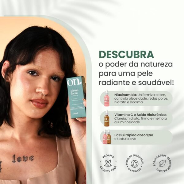 ON Sérum Facial Revitalizante com Vitamina C e Ácido Hialurônico - Pele Firme e Iluminada - Ação Antioxidante - Skincare Facial - Cuidado Diário com a Pele - 30ml - Imagem 3