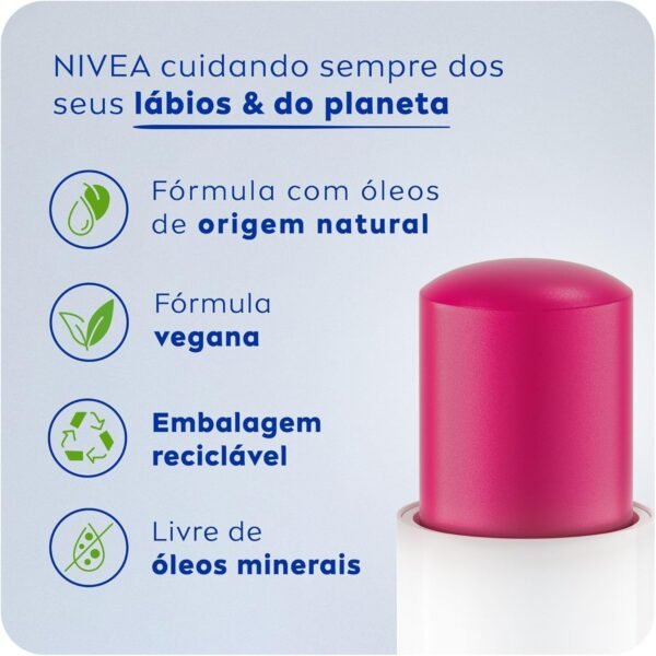 NIVEA Hidratante Labial Cereja Shine 4,8g - Cuidado e proteção para seus lábios por 24h, além de delicioso aroma de cereja e delicado brilho rosa - Imagem 4