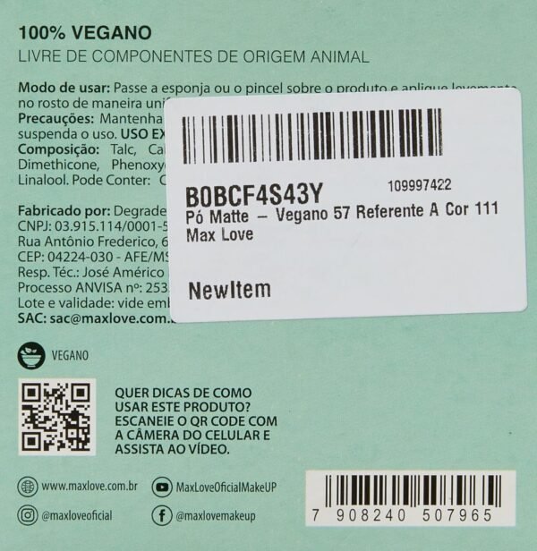 MAXLOVE Pó Matte - Vegano 57 Referente A Cor 111 Max Love - Imagem 5