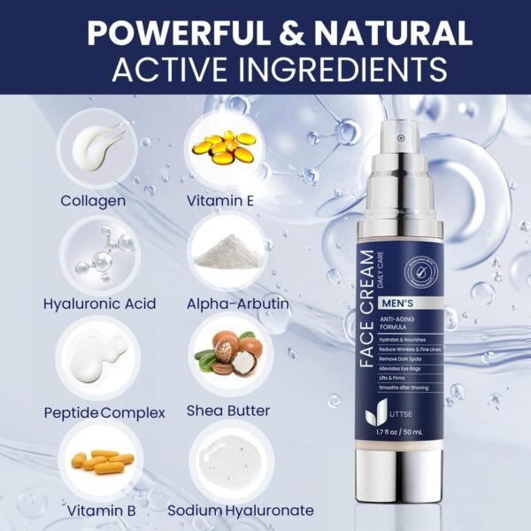 Uttse Hidratante Facial Masculino 6 Em 1: Creme Facial Antienvelhecimento - Tratamento Para Bolsas Nos Olhos - Cuidados Com A Pele Para Homens - 1,7 Fl Oz - Imagem 3