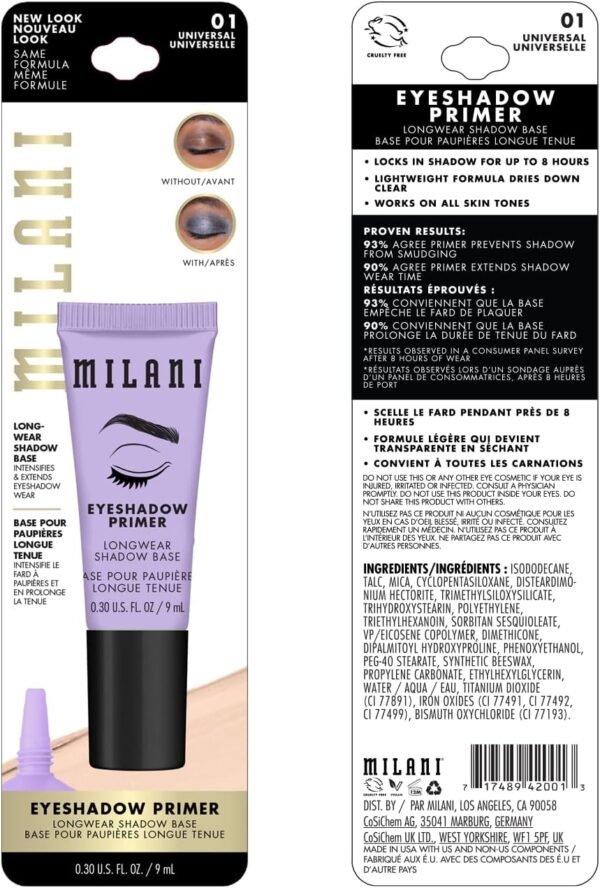 Milani Eyeshadow Primer - 2 Pack | Primer Face Makeup Eye Shadow Primer Base | Makeup Primer for Face | Vegan, Cruelty-Free, Made for Long-Lasting Wear | Use with Eye Shadow Palettes - Imagem 3