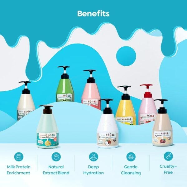 WELCOS Kwailnara Peach Milk Body Lotion & Body Wash Set – Conjunto De Cuidados Com A Pele Coreanos Hidratantes E Nutritivos Com Extrato De Pêssego, 560 G / 19,75 Oz Cada - Imagem 3