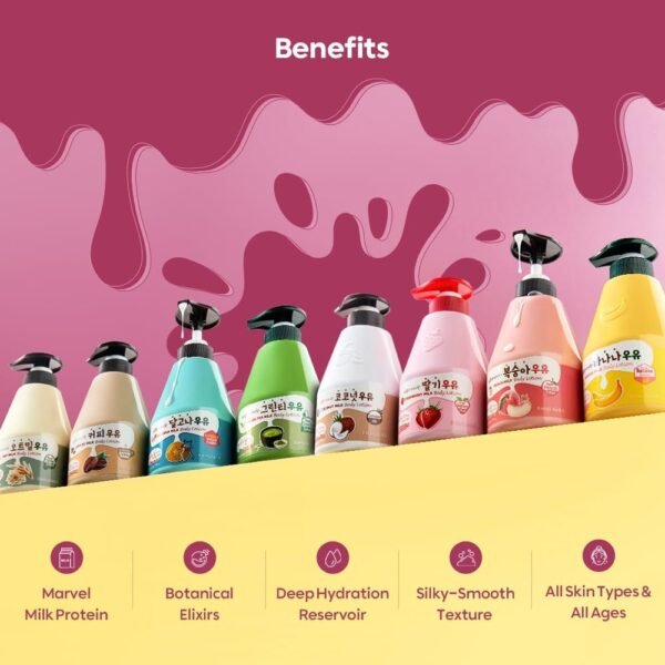 WELCOS Kwailnara Peach Milk Body Lotion & Body Wash Set – Conjunto De Cuidados Com A Pele Coreanos Hidratantes E Nutritivos Com Extrato De Pêssego, 560 G / 19,75 Oz Cada - Imagem 4