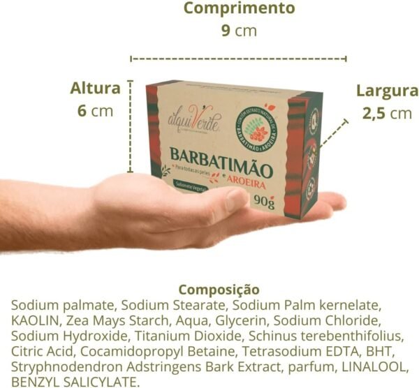 Kit com 6 Sabonetes Vegetal Alquiverde de Barbatimão com Aroeira 90g - Imagem 4
