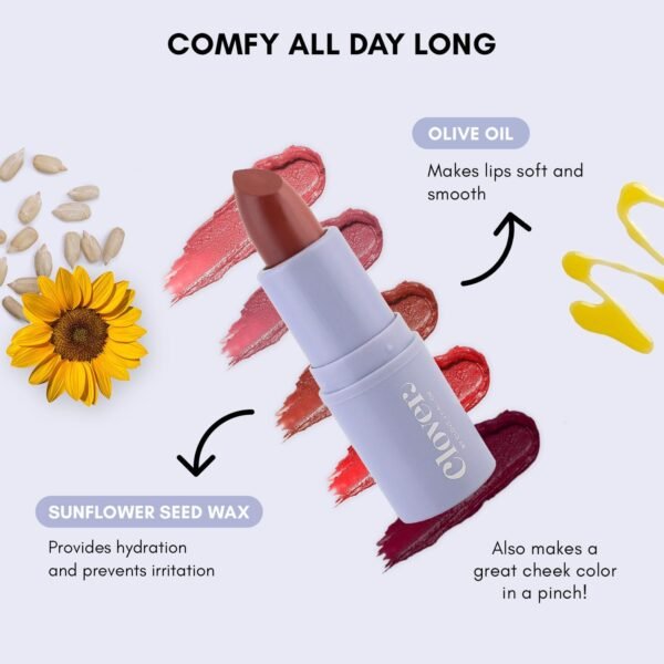Clover Comfy Matte Lipstick Cruelty-Free & Vegan Lip Makeup, Petal - Imagem 4
