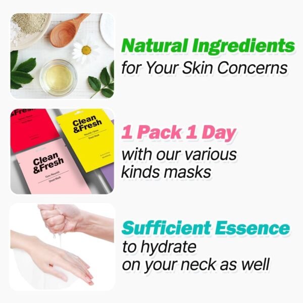 EUNYUL [Pacote com 10] Máscara de folha limpa e fresca 22 ml / 0,74 fl. oz. Pacote com 10 tipos de máscara de folha coreana para todos os tipos de pele pacote de máscaras faciais - Imagem 3