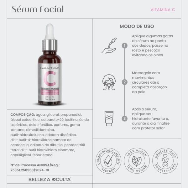 Serum Facial 30Ml Nano Vitamina C 10% + Ácido Ferúlico 0,5% - Belleza Oculta - Imagem 3