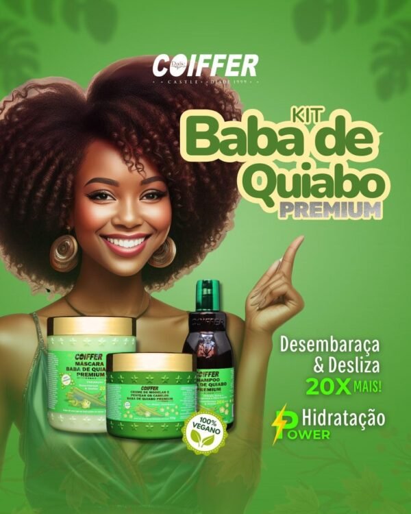 Máscara Baba de Quiabo Premium Desembaraça e Desliza 20x+ Coiffer 500g - Imagem 4