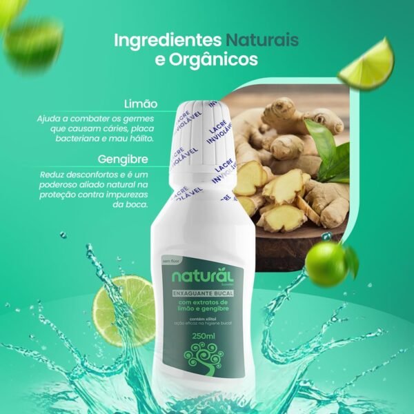 NATURAL Enxaguante Bucal com Extratos de Limão e Gengibre - Limpeza Completa e Proteção Refrescante - Cuidado Natural Diário para Saúde Bucal - 250ml - Imagem 3