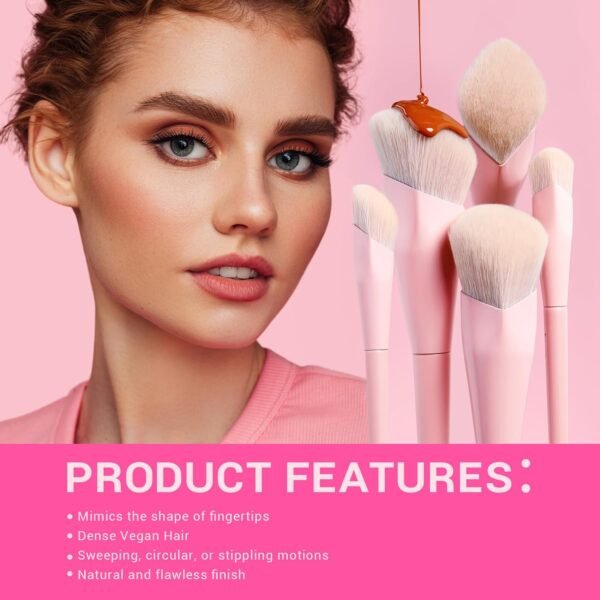 Jessup Conjunto de pincéis de maquiagem rosa, 14 peças de pincéis de maquiagem premium vegano, corretivo, sombra, delineador, pó, marcador, conjunto de pincéis faciais, T495 - Imagem 3