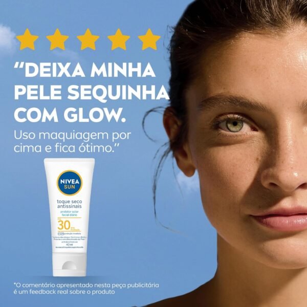 NIVEA SUN Protetor Solar Facial Toque Seco Antissinais FPS 30 40ml - Diário FPS 30, proteção UVA/UVB, previne o envelhecimento da pele, textura não oleosa, controla o brilho - Imagem 5