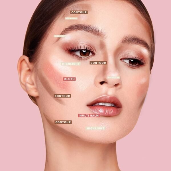 KIMUSE Maquiagem Facial Trio Multi Stick, Bastão de Blush Em Creme para Bochechas e Lábios, Bastão de Contorno e Bastões de Maquiagem Iluminador para Toda A Pele - Imagem 6