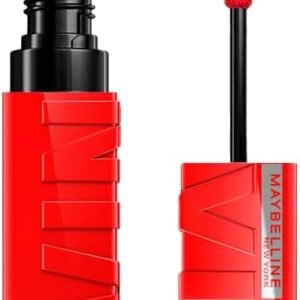 Maybelline NY Batom Líquido Longa Duração, Acabamento Espelhado e Brilho Instantâneo Super Stay Vinyl Ink Red Hot 4,2ml