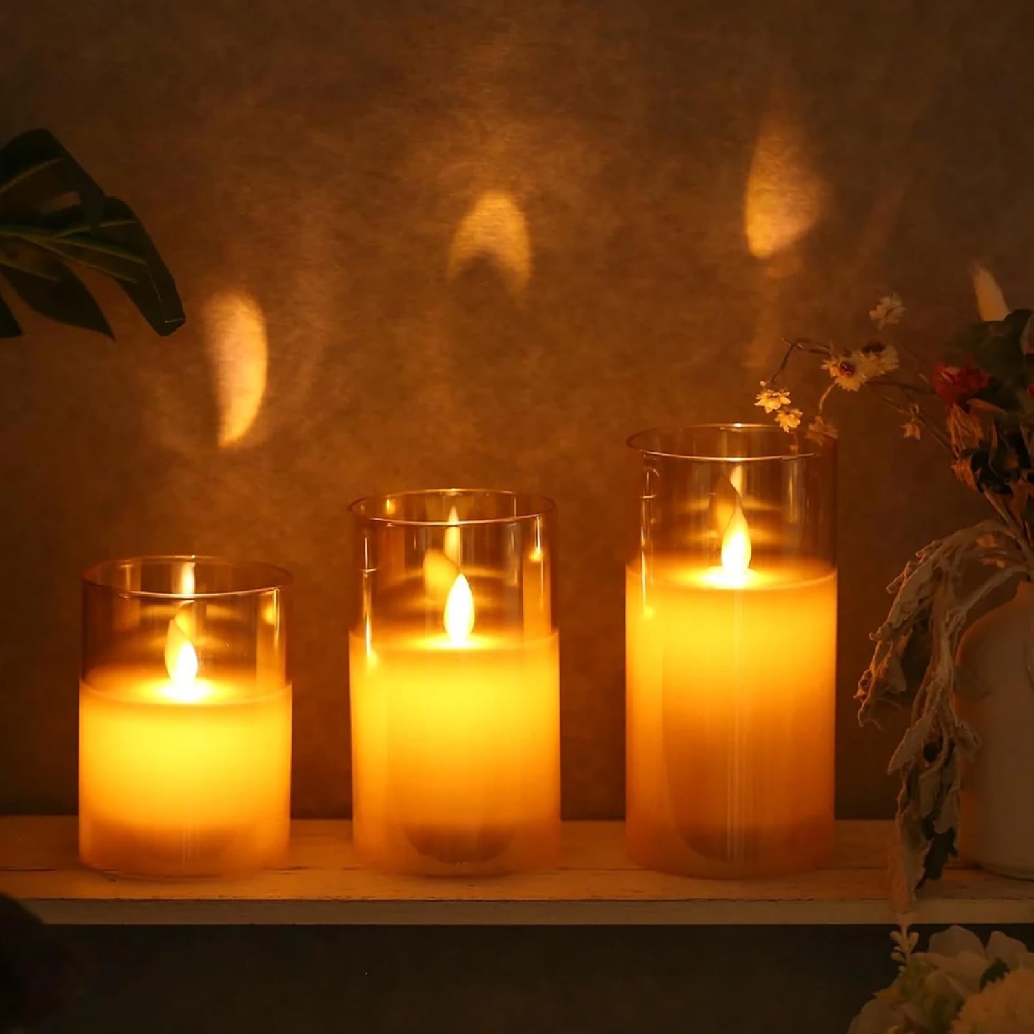 BEMMY Kit 3 Velas De Led Eletrônica Transparente 7.5 * 10/12.5/15cm, Vela Eletrônica Realista Para Decoração De Festas De Casamento Em Casa，Baterias Não Incluídas - Imagem 3