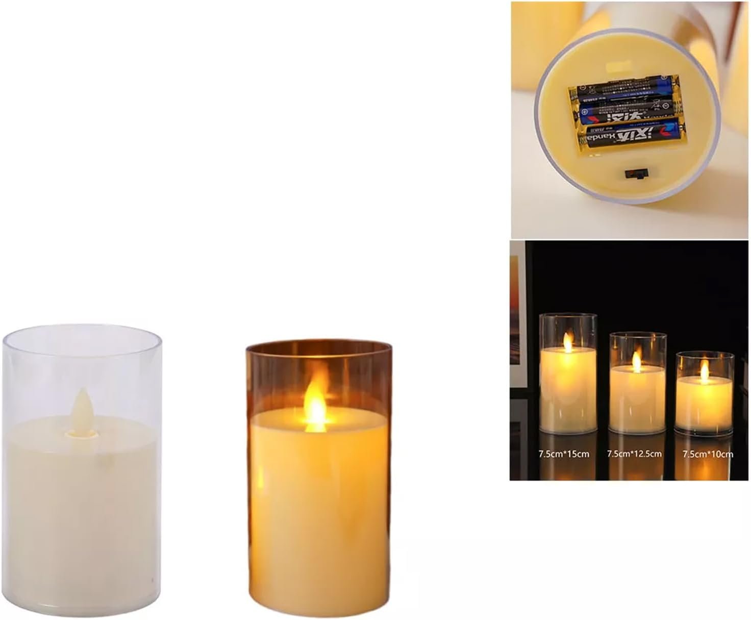 BEMMY Kit 3 Velas De Led Eletrônica Transparente 7.5 * 10/12.5/15cm, Vela Eletrônica Realista Para Decoração De Festas De Casamento Em Casa，Baterias Não Incluídas - Imagem 8