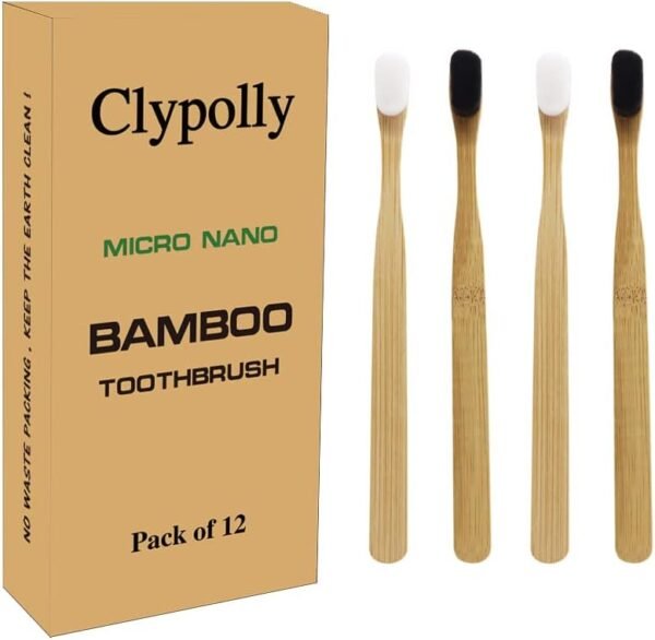 Clypolly Escova de dentes de bambu biodegradável extra macia com cerdas de fio dental macio 20.000 gengivas sensíveis para gengivas frágeis, cintos, dentaduras, grávidas e idosos - Imagem 4