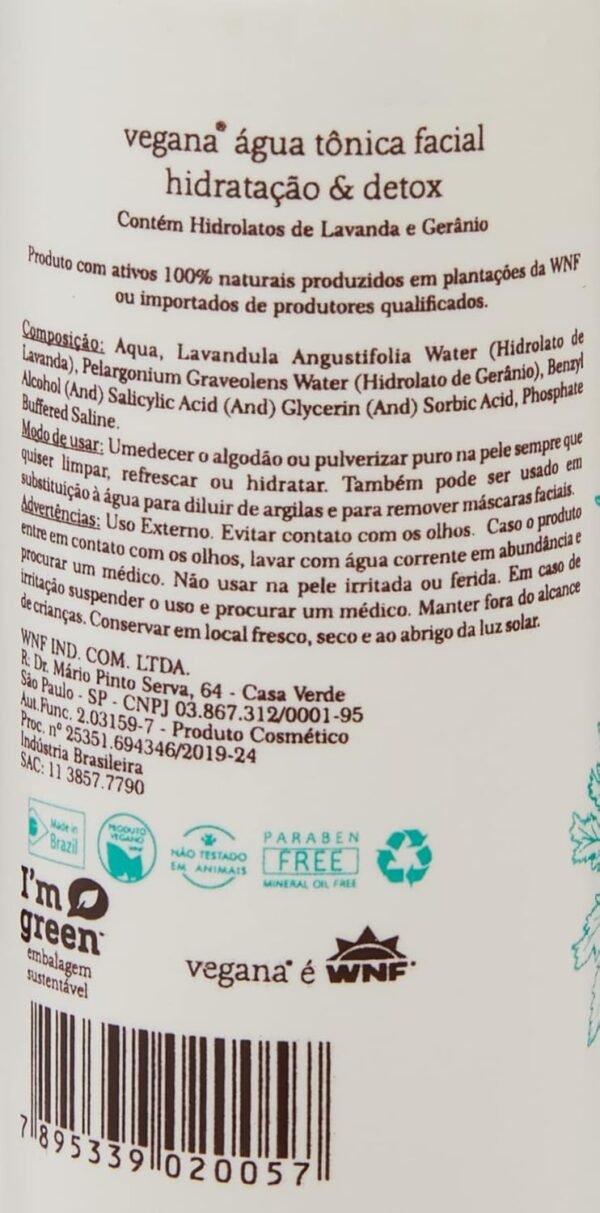 Vegana Agua Tonica Facial Hidratacao E Detox 120ml, VEGANA - Imagem 3