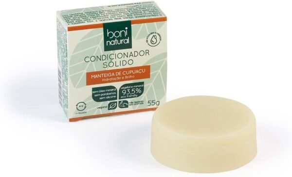 BONI NATURAL Condicionador Sólido Vegano com Manteiga de Cupuaçu Cupuaçu para Hidratação e Brilho, Sem Silicones, Sem Sulfatos, Sem Parabenos, Verde - Imagem 3