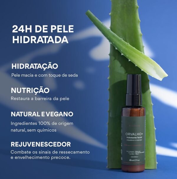 AHOALOE Hidratante Facial Orvalho - Babosa, Esqualano e Cupuaçu - Ingredientes Naturais - Revitalização e Hidratação Antioxidante - Para Todos os Tipos de Pele - 60ml - Imagem 5