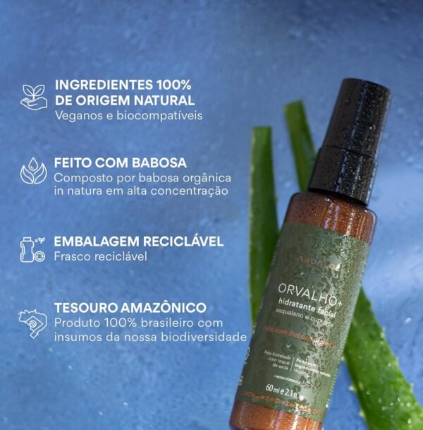 AHOALOE Hidratante Facial Orvalho - Babosa, Esqualano e Cupuaçu - Ingredientes Naturais - Revitalização e Hidratação Antioxidante - Para Todos os Tipos de Pele - 60ml - Imagem 7