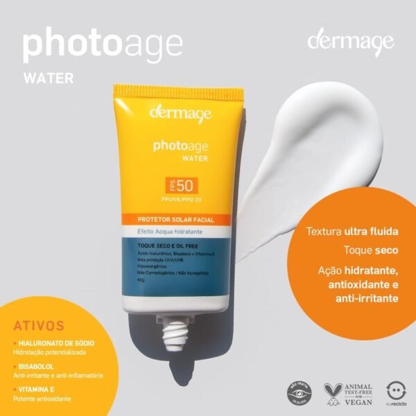 Photoage Water, Protetor Solar Incolor com FPS50 e PPD20, Fórmula Enriquecida com Hialuronato de Sódio e Tecnologia Double UV Protect, 40g - Imagem 4
