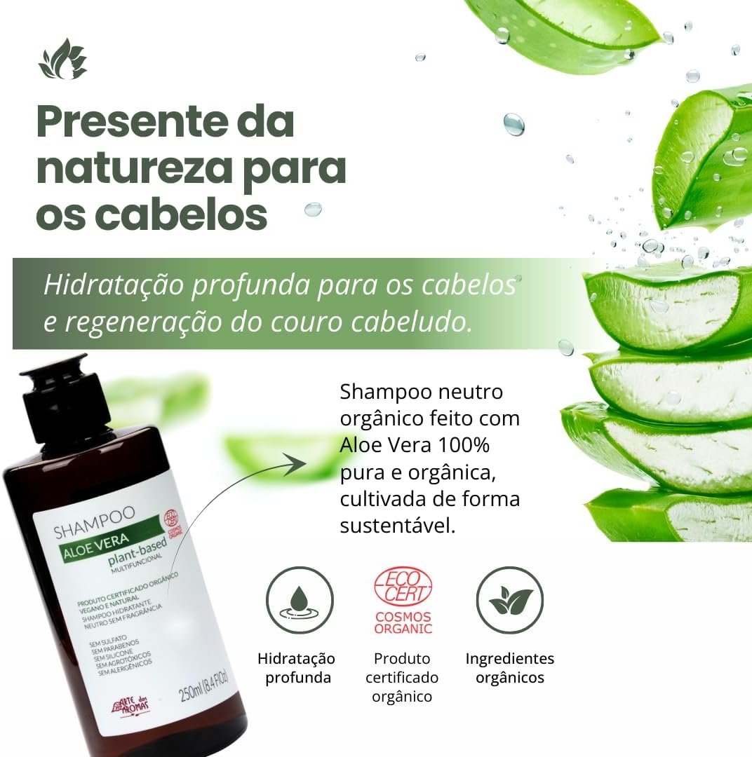 Shampoo Aloe Vera Neutro Orgânico Arte dos Aromas 250ml 2 Shampoo Aloe Vera Neutro Orgânico Arte dos Aromas 250ml - Imagem 2