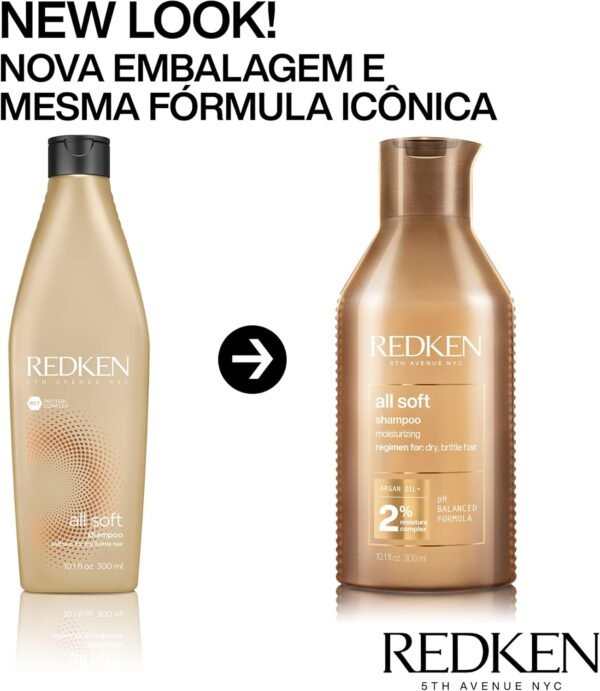 Redken Shampoo All Soft | Para Cabelos Secos e Quebradiços ​​| Proporciona Maciez Intensa e Brilho | Com Óleo de Argan | 300ml - Imagem 3