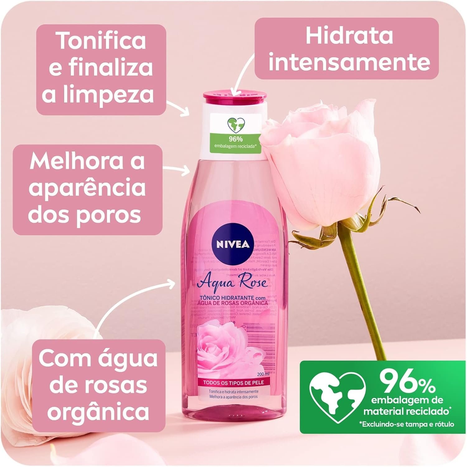 NIVEA Tônico Hidratante Aqua Rose 200ml - Cuidado Facial - Melhora a aparência dos poros, tonifica e finaliza a limpeza do rosto, além de hidratar intensamente com água de rosas orgânicas 3 NIVEA Tônico Hidratante Aqua Rose 200ml - Cuidado Facial - Melhora a aparência dos poros, tonifica e finaliza a limpeza do rosto, além de hidratar intensamente com água de rosas orgânicas - Imagem 3