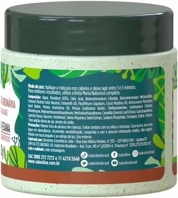 Salon Line, Máscara Capilar, Maria Natureza, Nutrição Extraordinária, Murumuru e Abacate, Vegana - Todos os Tipos de Cabelos, 200 g - Imagem 3