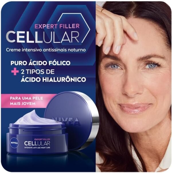 NIVEA Creme Facial Antissinais Cellular Filler Noite 49g - Reduz profundamente as rugas, diminui linhas de expressão e deixa a pele com aparência jovem, com ácido hialurônico - Imagem 3