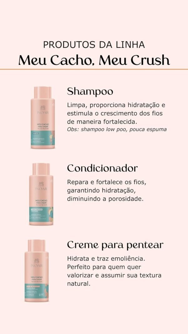 Inoar, Máscara Capilar Meu Cacho Meu Crush – Hidratação, Brilho e Definição com Colágeno Vegetal e Vitamina E - 500ml - Imagem 3