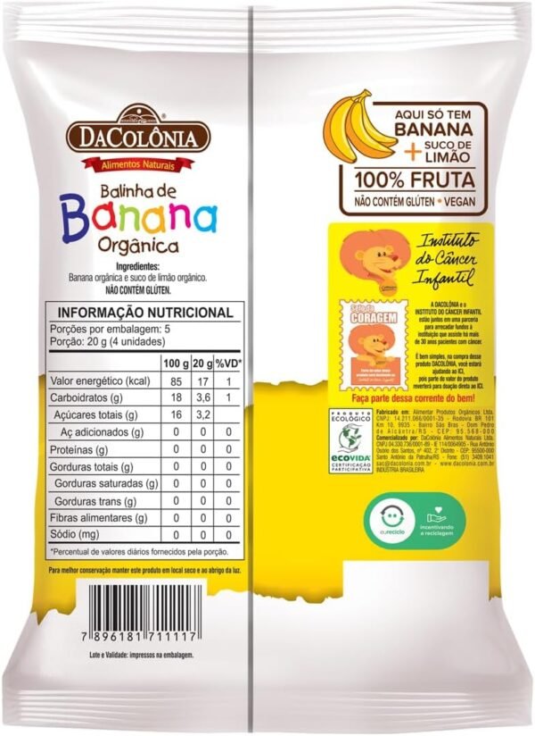 BALA DE BANANA ORGANICA ZERO 100g - Imagem 2