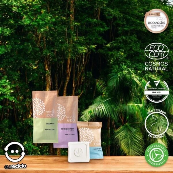 Naturys Kit de Banho 50 Unidades - Shampoo, Condicionador e Sabonete Biodegradável 15ml e 20g - Linha Ecológica - Woody - Hotel, Motel, Pousada, Spa - Imagem 3