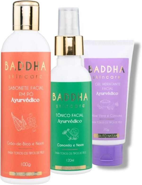 Baddha Skincare, Kit Skincare para todos os tipos de pele | Limpeza + Hidratação, Prevenção de cravos, Oleosidade e Saúde Geral da Pele- 3 Produtos, Vegano, Ayurveda