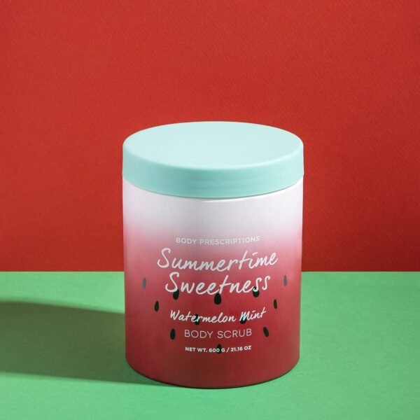 Body Prescriptions Esfoliante corporal "Summertime Sweetness", sabonete corporal esfoliante para pele nutrida e ultra macia, limpador infundido com melancia e menta - Imagem 3