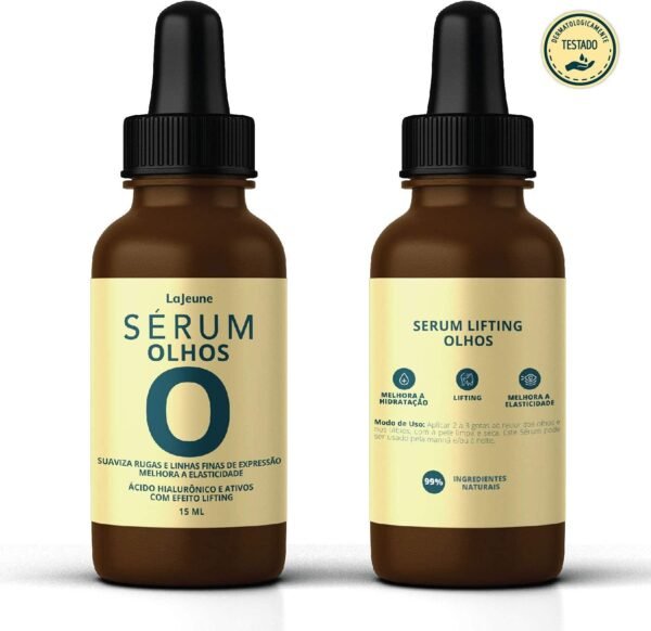 Serum Olhos + Ácido Hialurônico + Ativos com Efeito Lifting - 99% Ingredientes Naturais - Reduze rugas + atenua olheiras + Melhora a elasticidade – Textura ideal pre-maquiagem -15 ml - Imagem 8